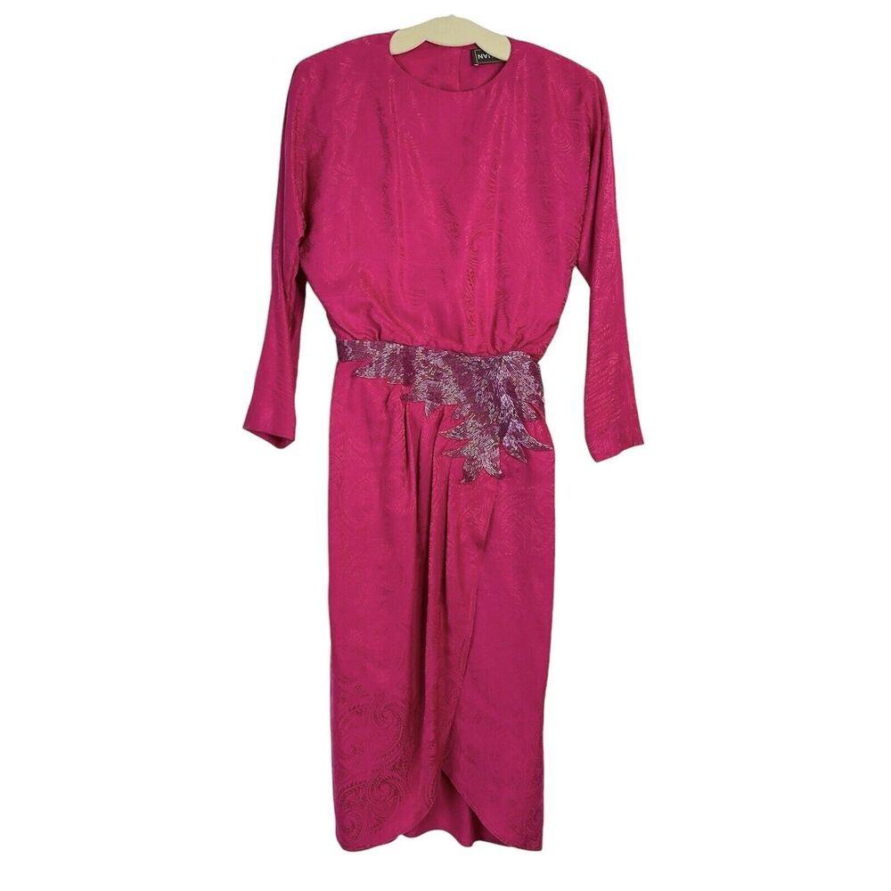 Vintage St Gillian 90’s Hot Pink 100% Silk Paisley Embossed Beaded Dress Size 4